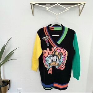 Vintage 80’s 90’s Disney Donald Duck Color Block Grandpa Sweater
